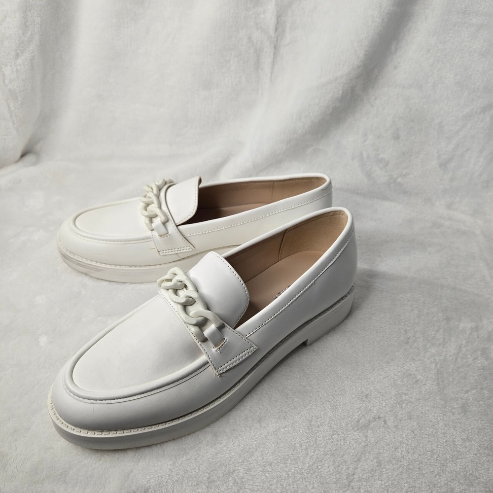Marc Fisher Babbea White Chain Link Platform Loafers MFBABBEA Womens 8M - Picture 1 of 9